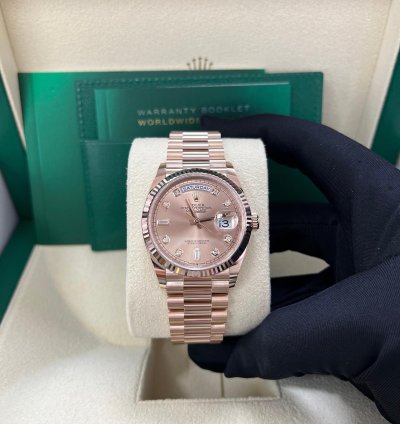 Rolex Day-date 36 Everose Gold Day-date 36 Watch - Fluted Bezel - Ros Diamond Dial - President 128235