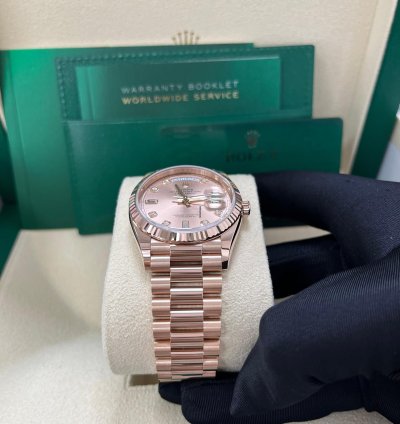 Rolex Day-date 36 Everose Gold Day-date 36 Watch - Fluted Bezel - Ros Diamond Dial - President 128235