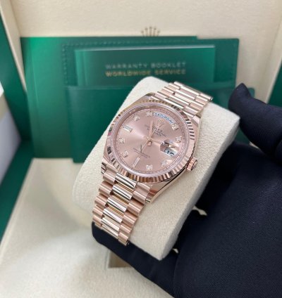 Rolex Day-date 36 Everose Gold Day-date 36 Watch - Fluted Bezel - Ros Diamond Dial - President 128235