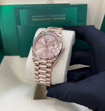 Rolex Day-date 36 Everose Gold Day-date 36 Watch - Fluted Bezel - Ros Diamond Dial - President 128235