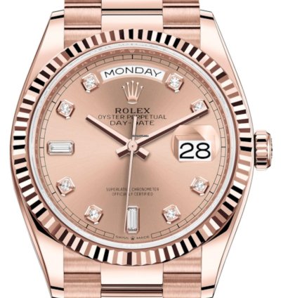 Rolex Day-date 36 Everose Gold Day-date 36 Watch - Fluted Bezel - Ros Diamond Dial - President 128235
