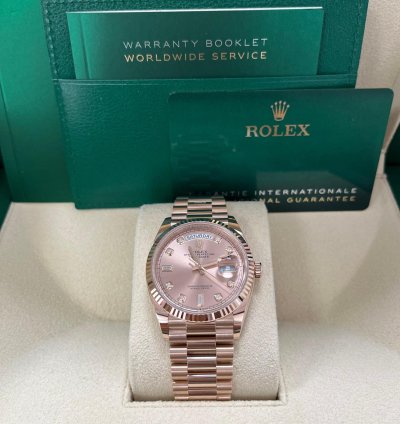 Rolex Day-date 36 Everose Gold Day-date 36 Watch - Fluted Bezel - Ros Diamond Dial - President 128235