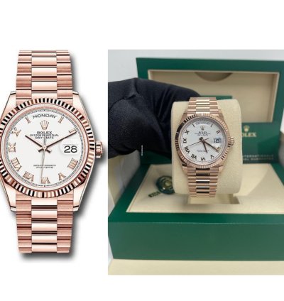 Rolex Day-date 36 Everose Gold Day-date 36 Watch-fluted Bezel-white Roman Dial - President Bracelet 128235