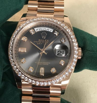 Rolex Day-date 36 Everose Gold Diamond President Slate 128345rbr-0052