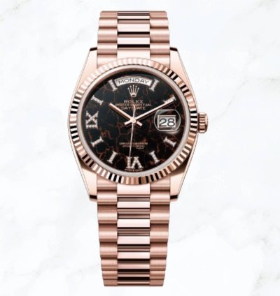 Rolex Day-date 36 Everose Gold Eisenkiesel Diamond Dial 128235 new Unworn