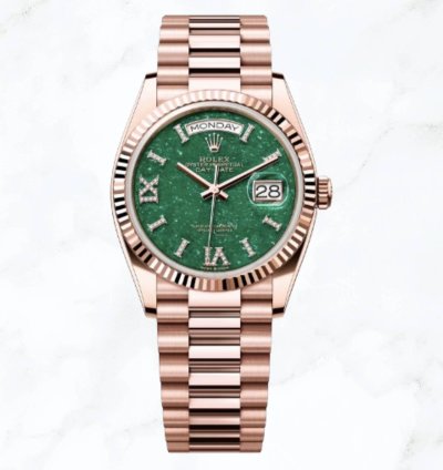 Rolex Day-date 36 Everose Gold Green Aventurine Diamond Dial 128235 new Unworn