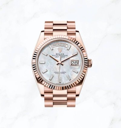 Rolex Day-date 36 Everose Gold Mother Of Pearl Baguette Diamond Dial new Unworn