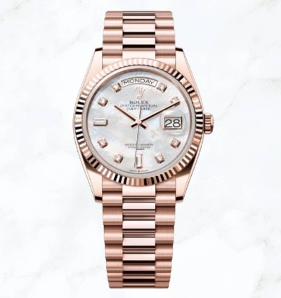 Rolex Day-date 36 Everose Gold Mother Of Pearl Diamond Dial new Unworn