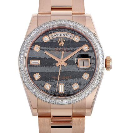 Rolex Day-date 36 Ferrite Diamond Dial Factory Baguette Diamond Bezel Oyster 118395br