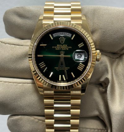 Rolex Day-date 36 Fluted Green Ombre Dial President Bracelet New 2024 Box Papers