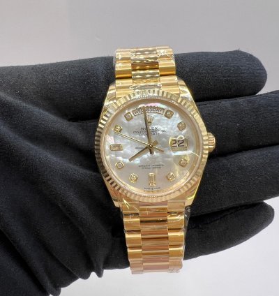 Rolex Day-date 36 Full Yellow Gold Mother Of Pearl Diamond Dial