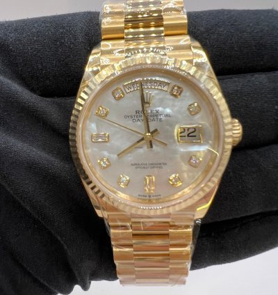 Rolex Day-date 36 Full Yellow Gold Mother Of Pearl Diamond Dial