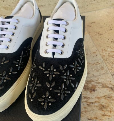 Studded Lace Up Sneakers Low Top In Black White