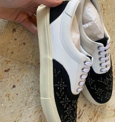 Studded Lace Up Sneakers Low Top In Black White