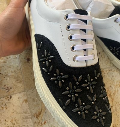 Studded Lace Up Sneakers Low Top In Black White