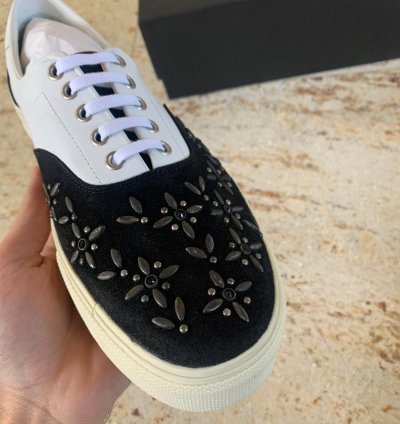 Studded Lace Up Sneakers Low Top In Black White