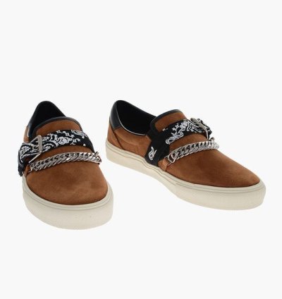 Suede Bandana Chain Slip On Sneakers