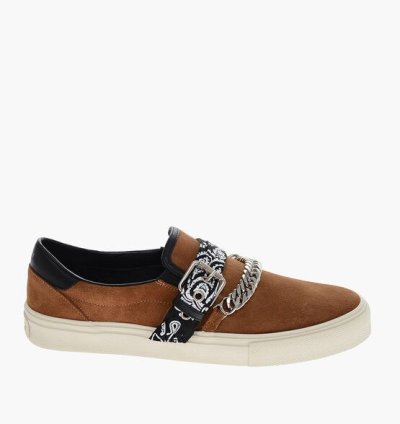 Suede Bandana Chain Slip On Sneakers