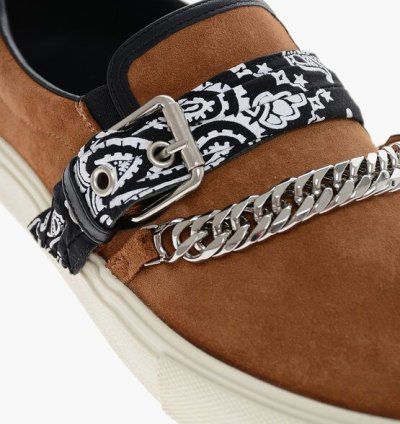 Suede Bandana Chain Slip On Sneakers