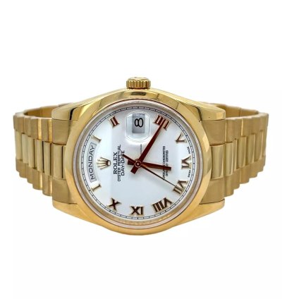 Rolex Day-date 36 Gold President Watch Bracelet 36mm White Dial Roman Numeral