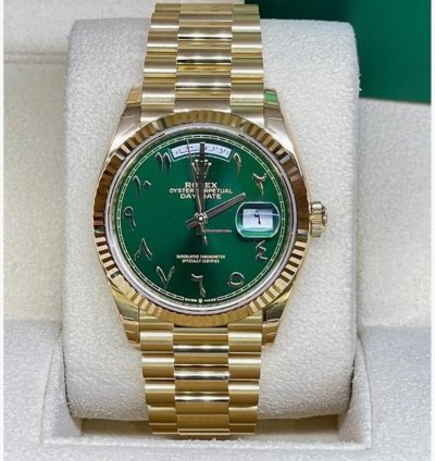 Rolex Day-date 36 Green Arabic Dial Bezel Diamond