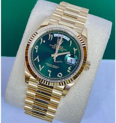 Rolex Day-date 36 Green Arabic Dial Bezel Diamond