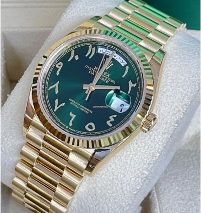 Rolex Day-date 36 Green Arabic Dial Bezel Diamond
