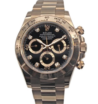Rolex Daytona 18k Rose Gold Black Diamond Dial 116505