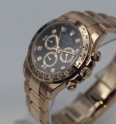 Rolex Daytona 18k Rose Gold Black Diamond Dial 116505