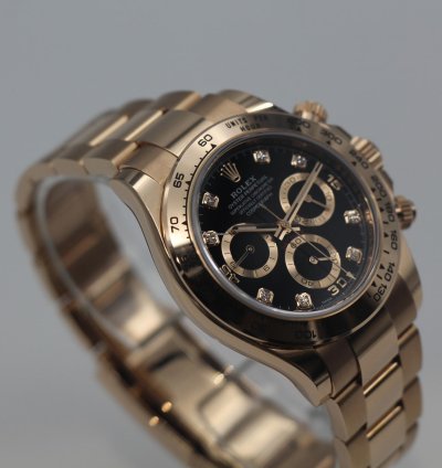 Rolex Daytona 18k Rose Gold Black Diamond Dial 116505