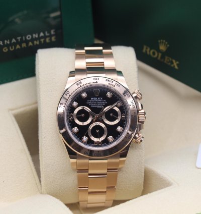 Rolex Daytona 18k Rose Gold Black Diamond Dial 116505