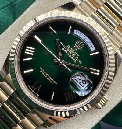 Rolex Day-date 36 Green Ombre Roman Dial Unworn