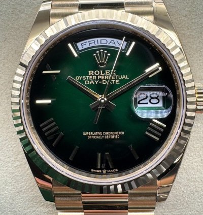 Rolex Day-date 36 Green Ombre Roman Dial Unworn