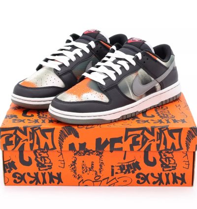 Dm0108-001 Nike Dunk Low Graffiti Black Red Grey Orange Tie-dye Khaki
