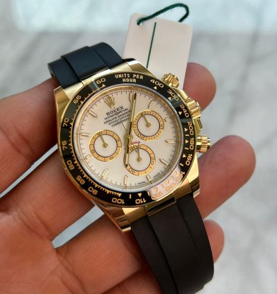 Rolex Daytona 18k Yellow Gold Ceramic Oysterflex White Bnib 2024