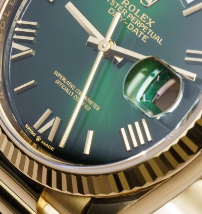 Rolex Day-date 36 In Stock Unworn 2024 Green Ombr Ref 128238 Day-date 36 Yellow Gold Roman Numerals