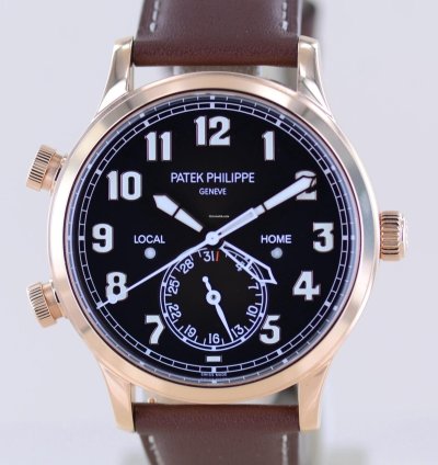 Patek Philippe Calatrava Pilot Travel Time 18k Ros Gold Cal 324 Brown Dial Luxusuhr