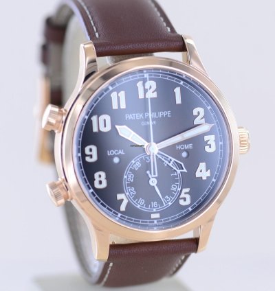 Patek Philippe Calatrava Pilot Travel Time 18k Ros Gold Cal 324 Brown Dial Luxusuhr