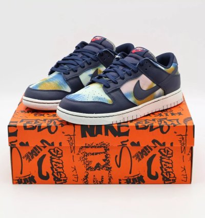 Dm0108-400 Nike Dunk Low Graffiti Navy Yellow Obsidian Summit White Red