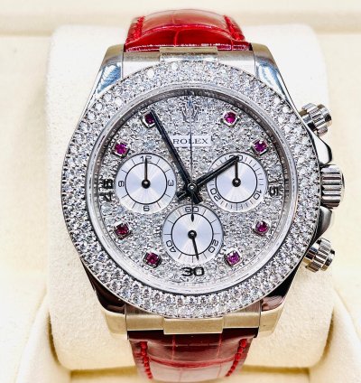 Rolex Daytona 18kt Whitegold Ruby Diamond Original Setting Very Rare Piece