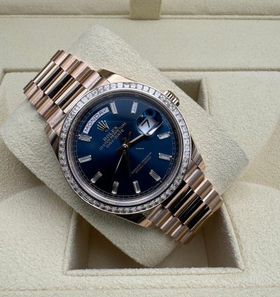 Rolex Day-date 36 New 128395tbr Blue Full Set Xl Jewelry Box Papers And Tags