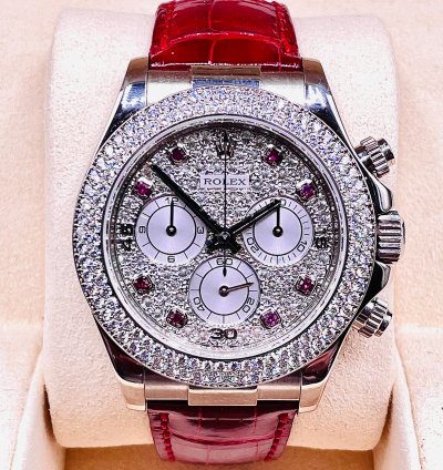 Rolex Daytona 18kt Whitegold Ruby Diamond Original Setting Very Rare Piece