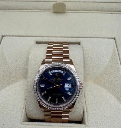 Rolex Day-date 36 New 128395tbr Blue Full Set Xl Jewelry Box Papers And Tags