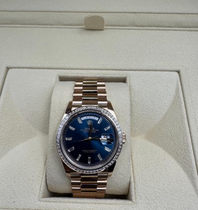 Rolex Day-date 36 New 128395tbr Blue Full Set Xl Jewelry Box Papers And Tags