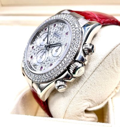 Rolex Daytona 18kt Whitegold Ruby Diamond Original Setting Very Rare Piece