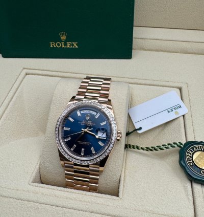 Rolex Day-date 36 New 128395tbr Blue Full Set Xl Jewelry Box Papers And Tags