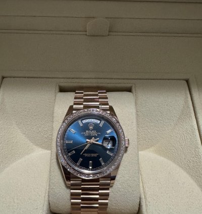 Rolex Day-date 36 New 128395tbr Blue Full Set Xl Jewelry Box Papers And Tags