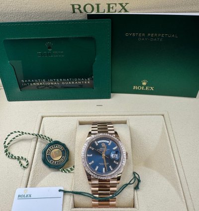 Rolex Day-date 36 New 128395tbr Blue Full Set Xl Jewelry Box Papers And Tags