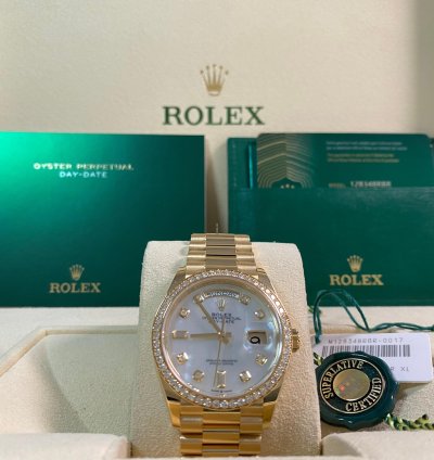 Rolex Day-date 36 New 2022 Unworn Day-date 36 Yellow Gold Mother-of-pearl Diamond Dial Diamond Bezel
