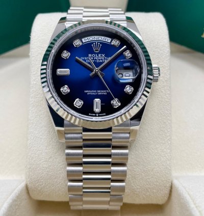 Rolex Day-date 36 New Day-date 36mm 128239 Fluted Bezel Blue Ombre Diamond Dial Presidential Band